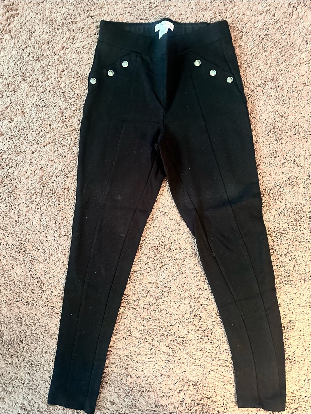 Black High-Waist Button Detail Ponte Pants